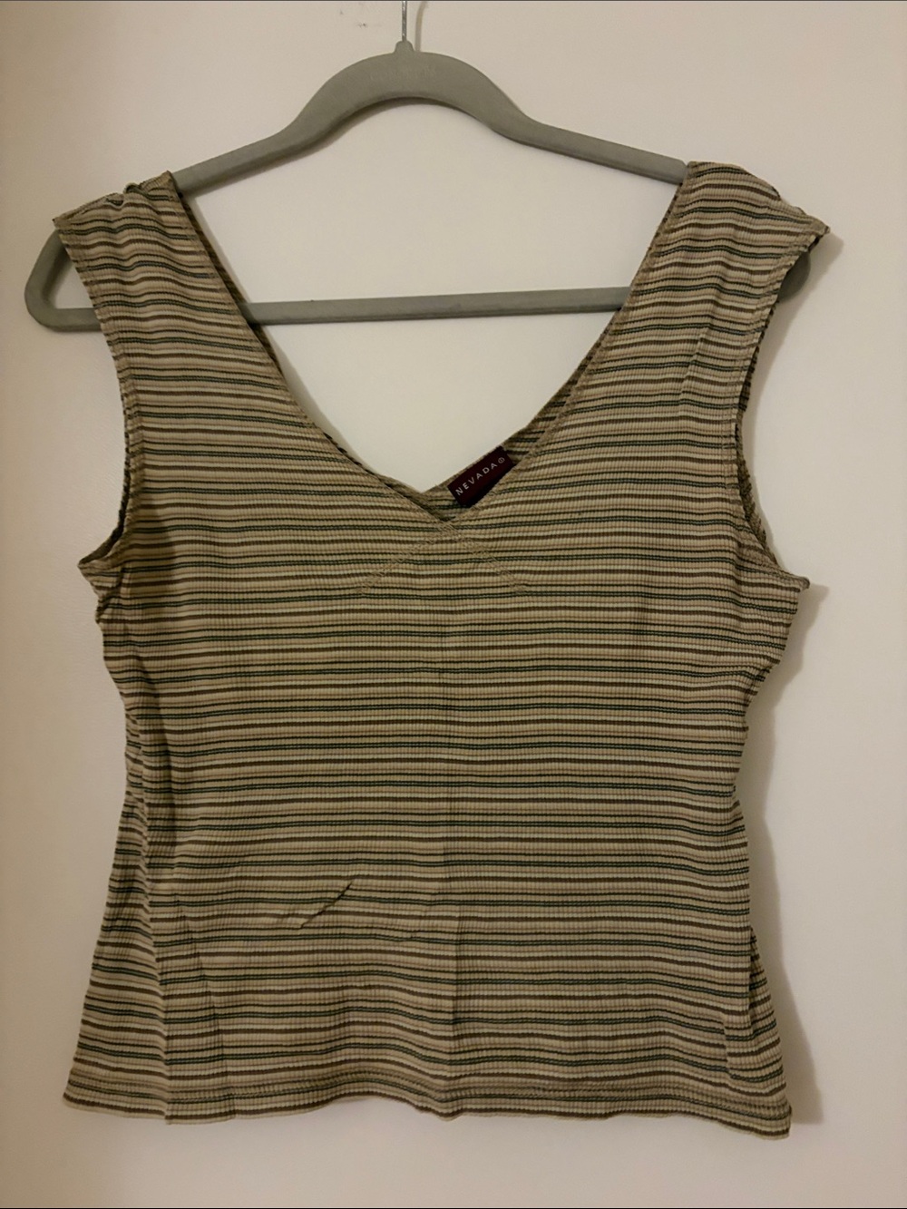 Striped V-Neck Tank Top in Beige and Olive